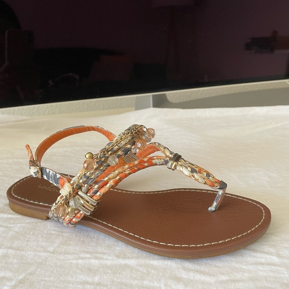 UNIONBAY Flat Sandal (Women), Orange/Grey/Cream, Size: 6 M US - Picture 3 of 16